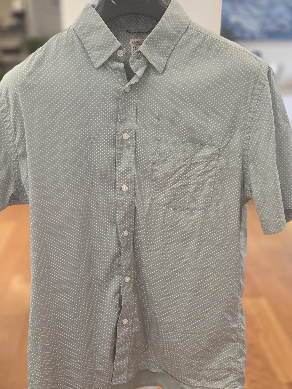 Faherty Mint Short-Sleeve Button-Down with White Micro Dot